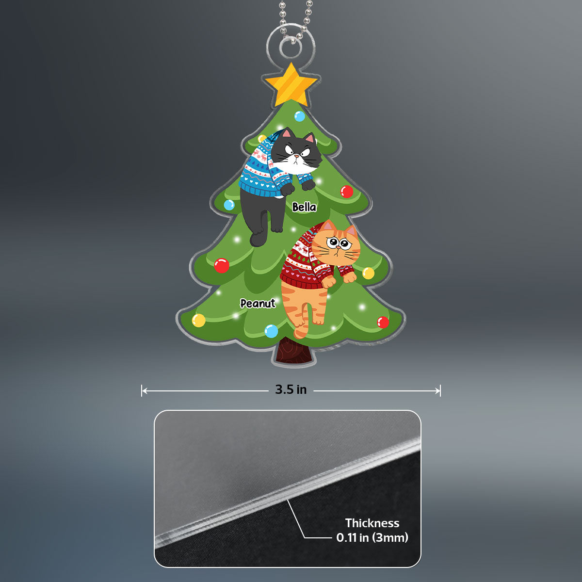 Naughty Cats On Christmas Tree Personalized Acrylic Ornament