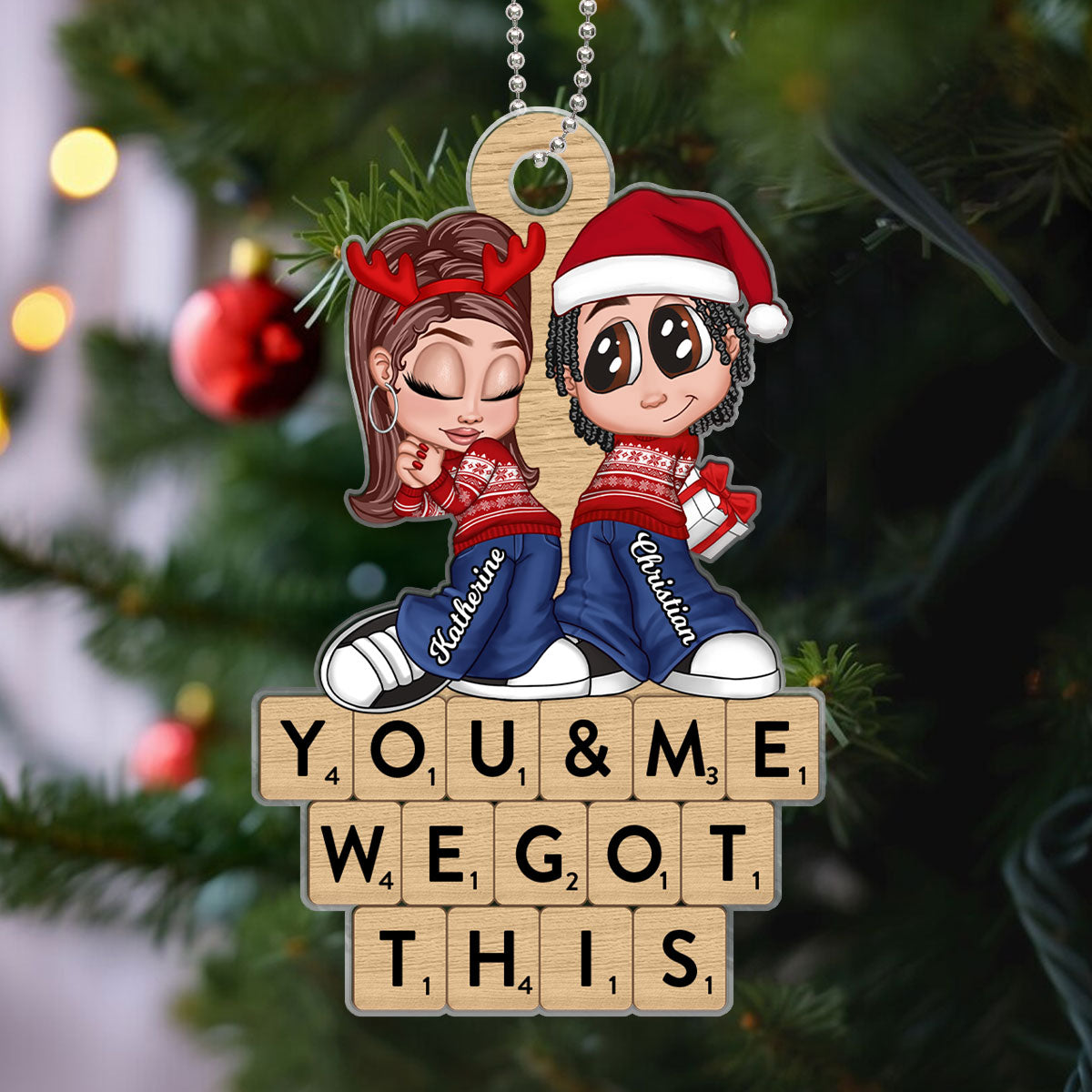 Christmas Y2K Couple Words Puzzle Personalized Acrylic Ornament, Christmas Gift for Him for Her