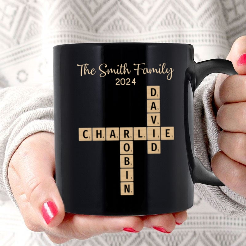 Family Forever Linked Together Crossword Puzzle Art Personalized Mug, Gift For Brothers, Sisters, Siblings, Family