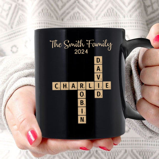 Family Forever Linked Together Crossword Puzzle Art Personalized Mug, Gift For Brothers, Sisters, Siblings, Family