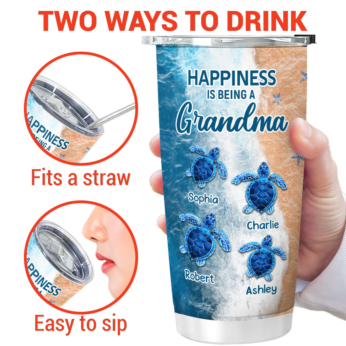 Happiness Is Being Called Grandma Turtles Summer Personalized Tumbler