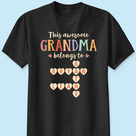 Copy of This Grandma Belongs To Grandkids Heart Crossword Puzzle Personalized Shirt