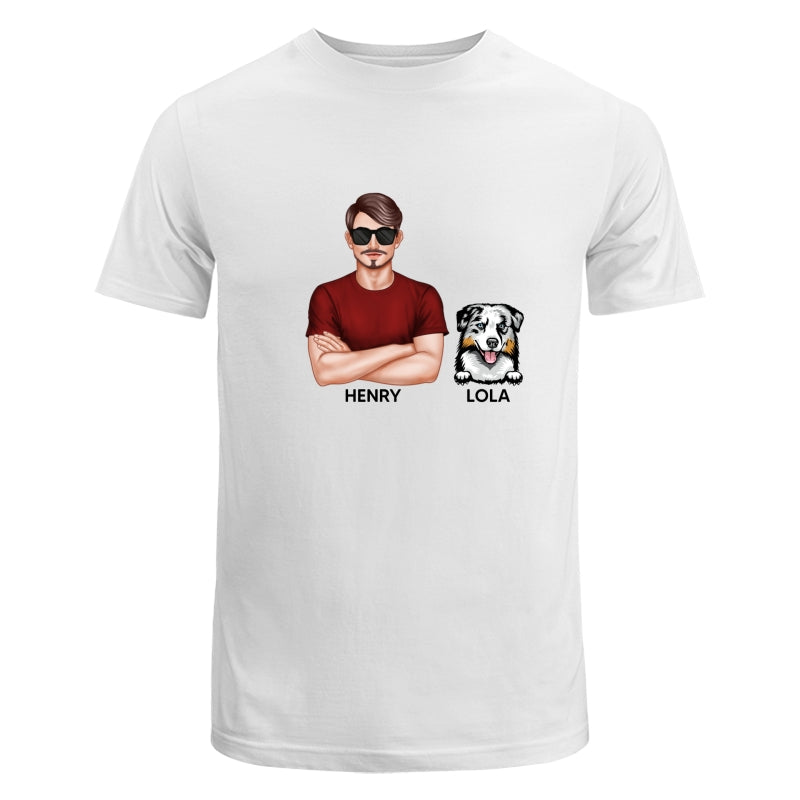 Realistic Man Crossed Arms With Peeking Dogs
