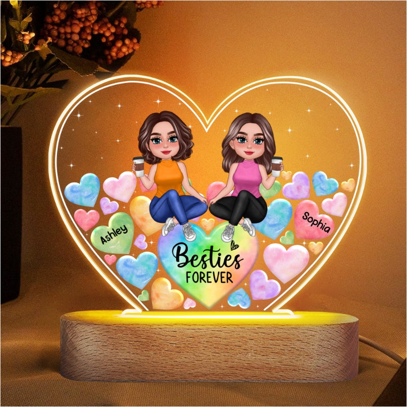 Pretty Doll Besties Sisters Hearts In Heart Personalized Heart Acrylic LED Night Light