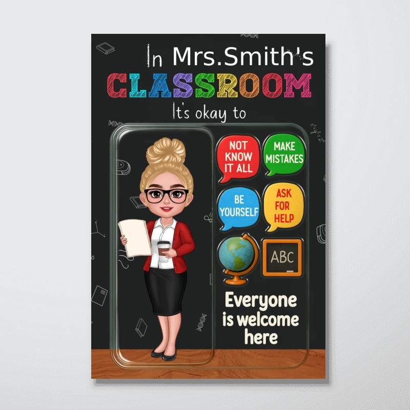 In Teacher Classroom 3D Effect Action Figure Personalized Poster, Back to School Gift for Teachers_test font