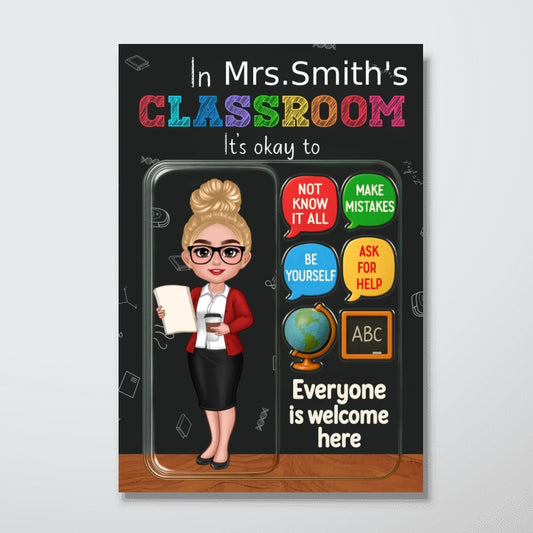In Teacher Classroom 3D Effect Action Figure Personalized Poster, Back to School Gift for Teachers_test font