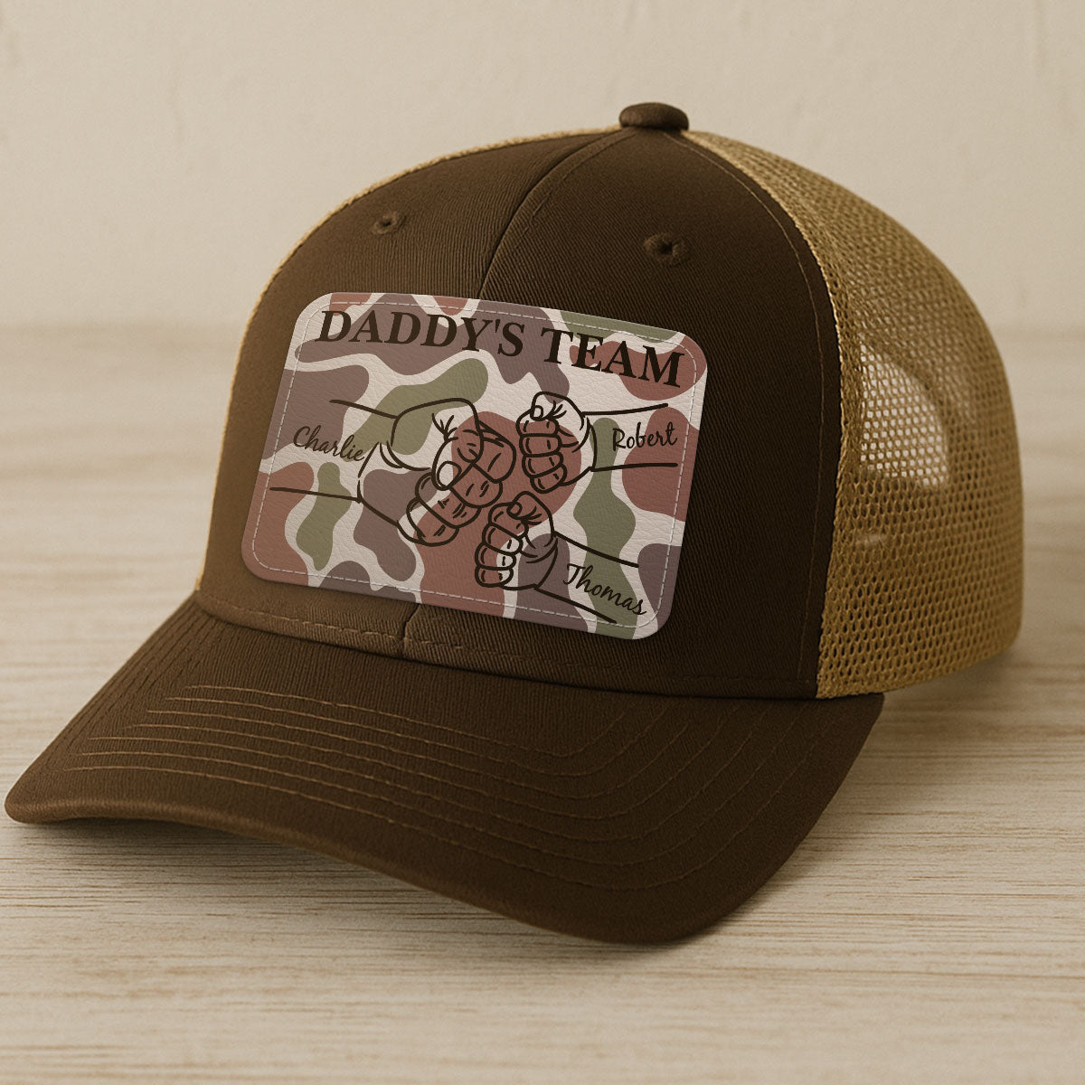 Dad Camouflage Pattern Fist Bump Outline Personalized Leather Patch Hat