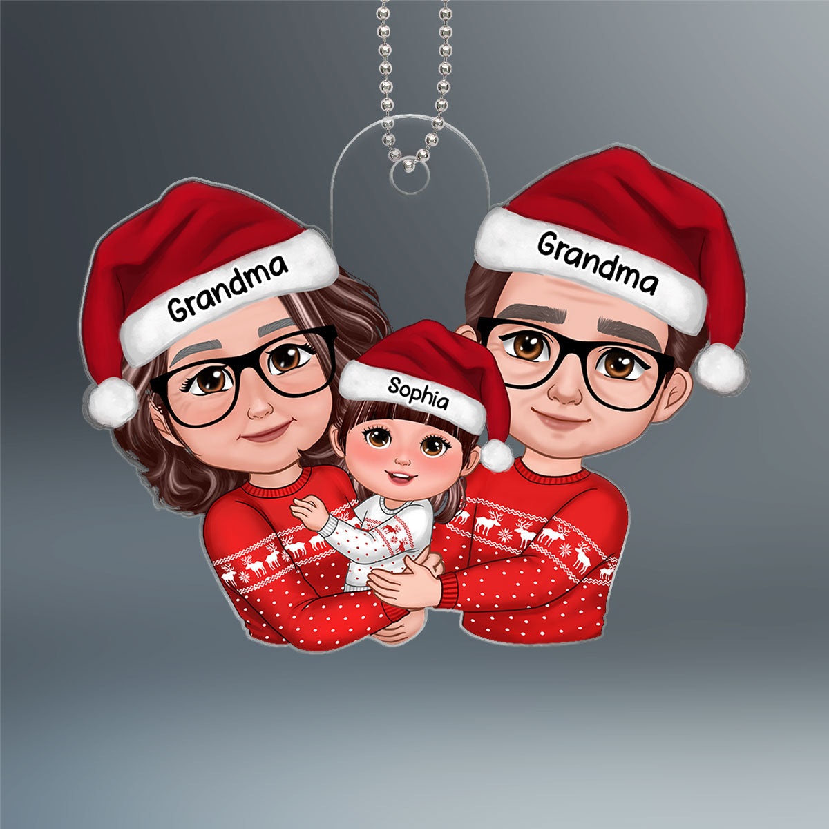 New Face Doll Grandma Grandpa Hugging Kid Christmas Gift For Granddaughter Grandson Personalized Acrylic Ornament