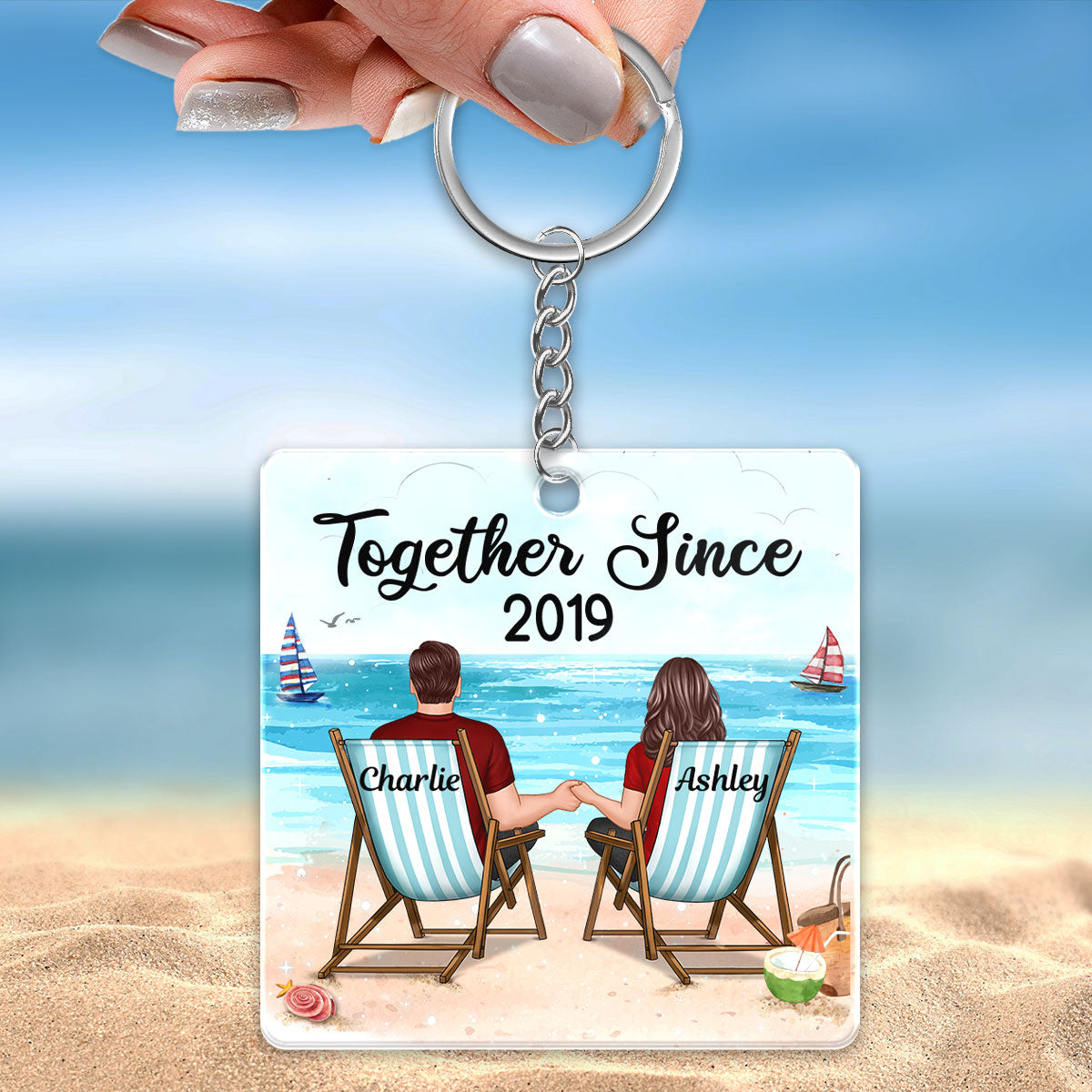 Couple Together Since Summer Beach Personalized Acrylic Keychain