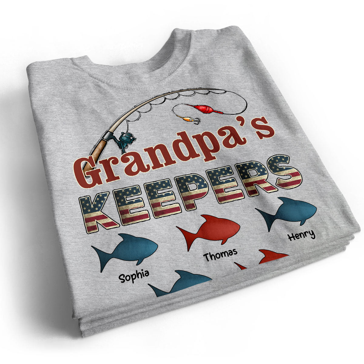 Nation Flag Grandpa's Keepers Fishing 4th Of July Personalized Shirt