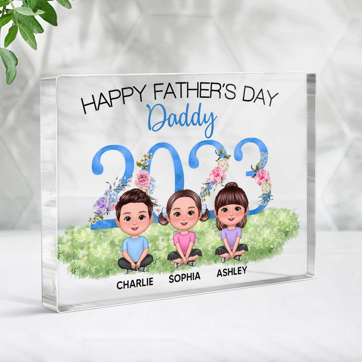 Happy Father‘s Day Doll Kids 2023 Personalized Rectangle Acrylic Block Plaque