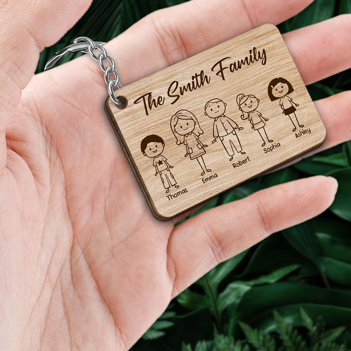 Wooden KeychStick Family Couple Kid Dog Cat Personalized Wooden Keychainain