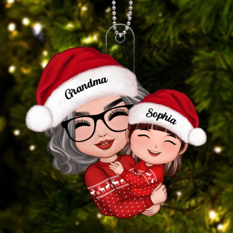 Doll Grandma Mom Hugging Kid Christmas Gift For Granddaughter Grandson Personalized Acrylic Ornament