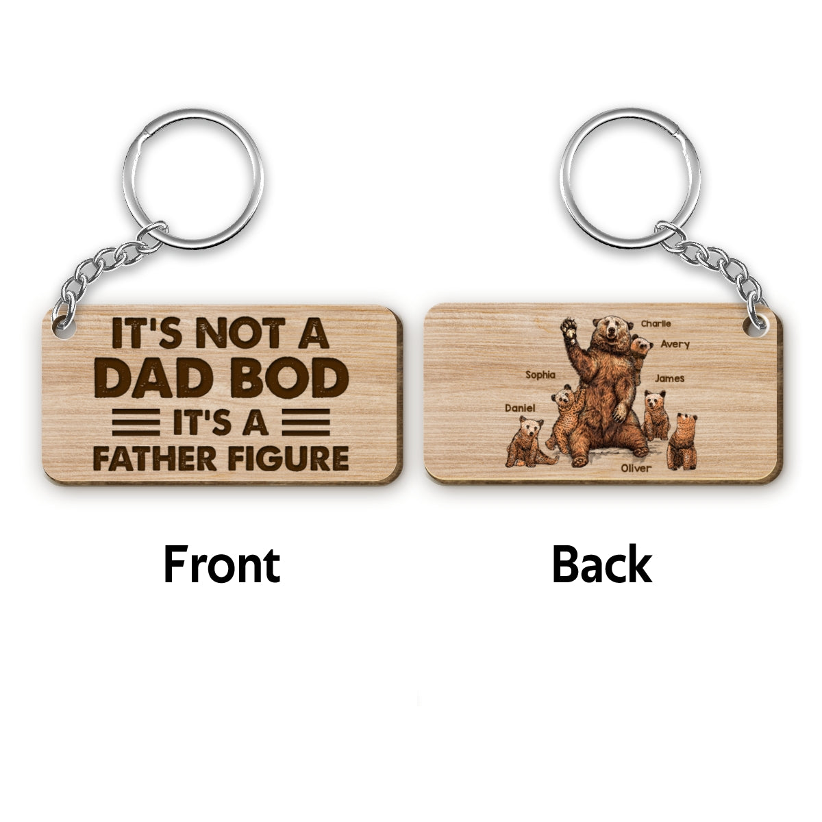 23051253601_It‘s Not A Dad Bod Bear Family Personalized Wooden Keychain