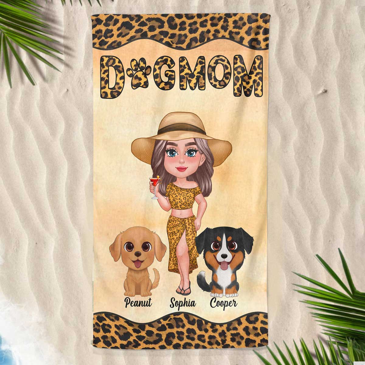 Leopard Doll Woman New Face With Watercolor Cute Dogs Summer Personalized Beach Towel