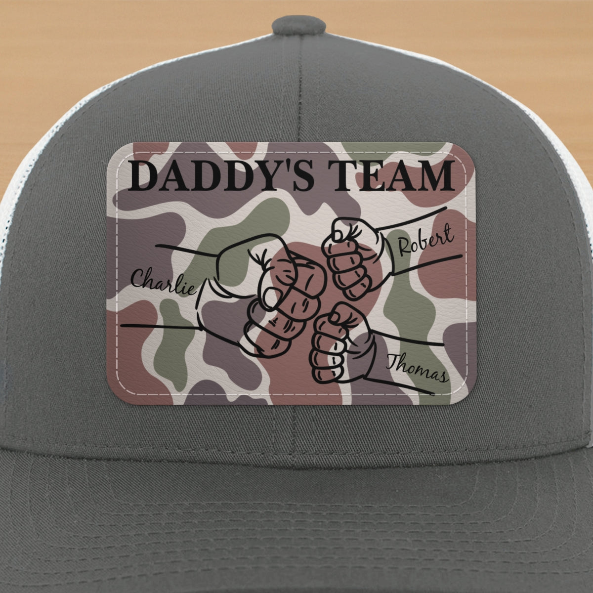 Dad Camouflage Pattern Fist Bump Outline Personalized Leather Patch Hat