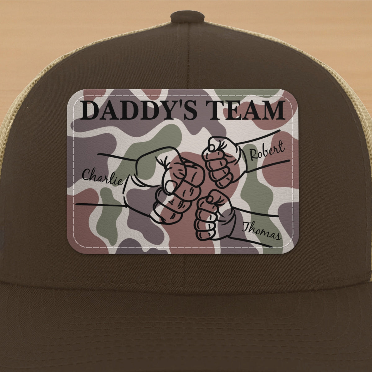 Dad Camouflage Pattern Fist Bump Outline Personalized Leather Patch Hat