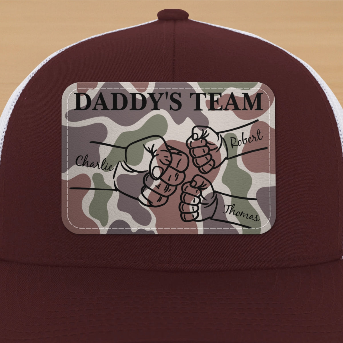 Dad Camouflage Pattern Fist Bump Outline Personalized Leather Patch Hat