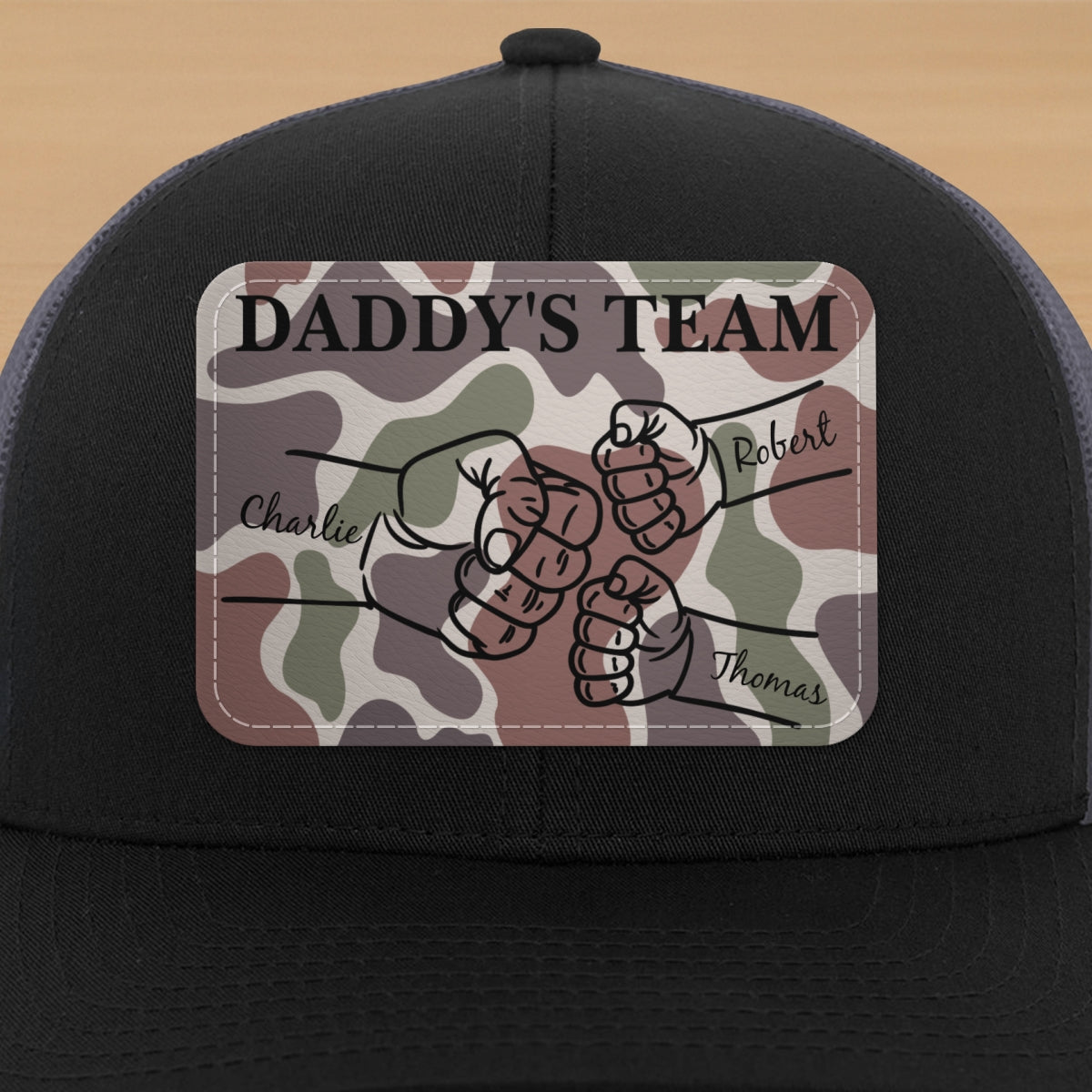 Dad Camouflage Pattern Fist Bump Outline Personalized Leather Patch Hat