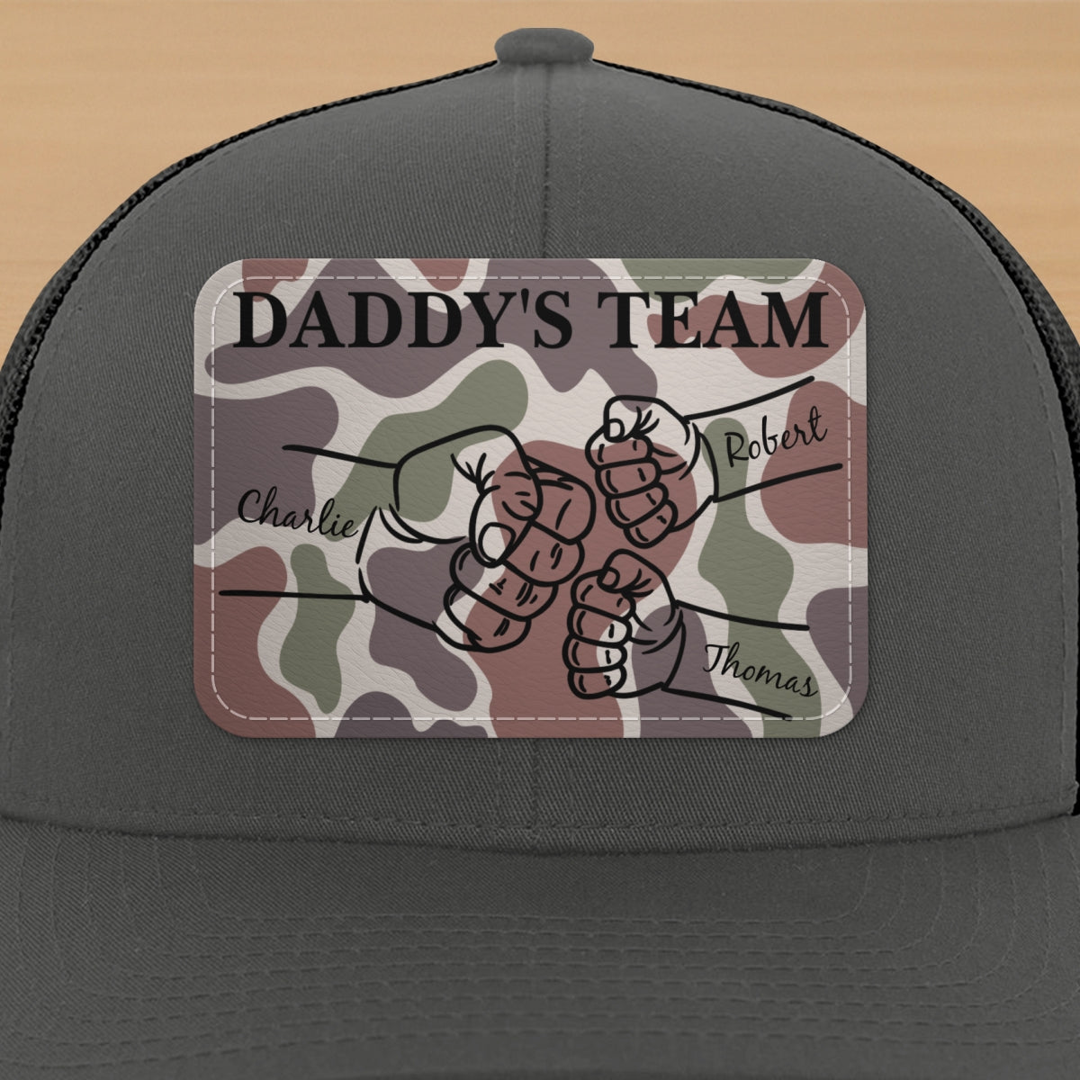 Dad Camouflage Pattern Fist Bump Outline Personalized Leather Patch Hat