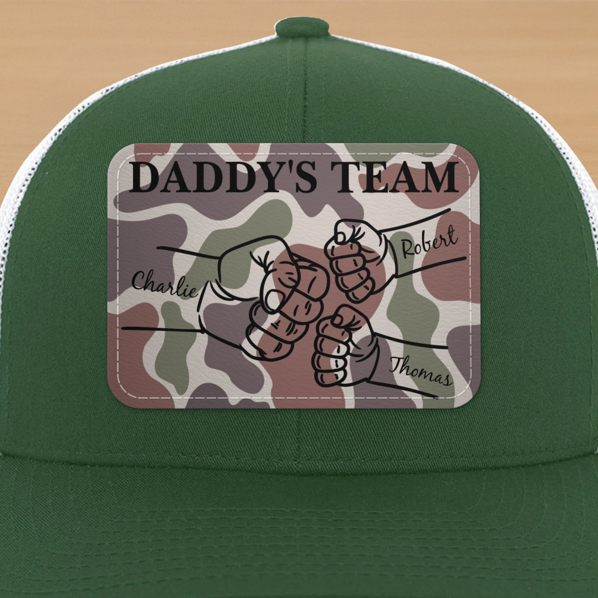 Dad Camouflage Pattern Fist Bump Outline Personalized Leather Patch Hat