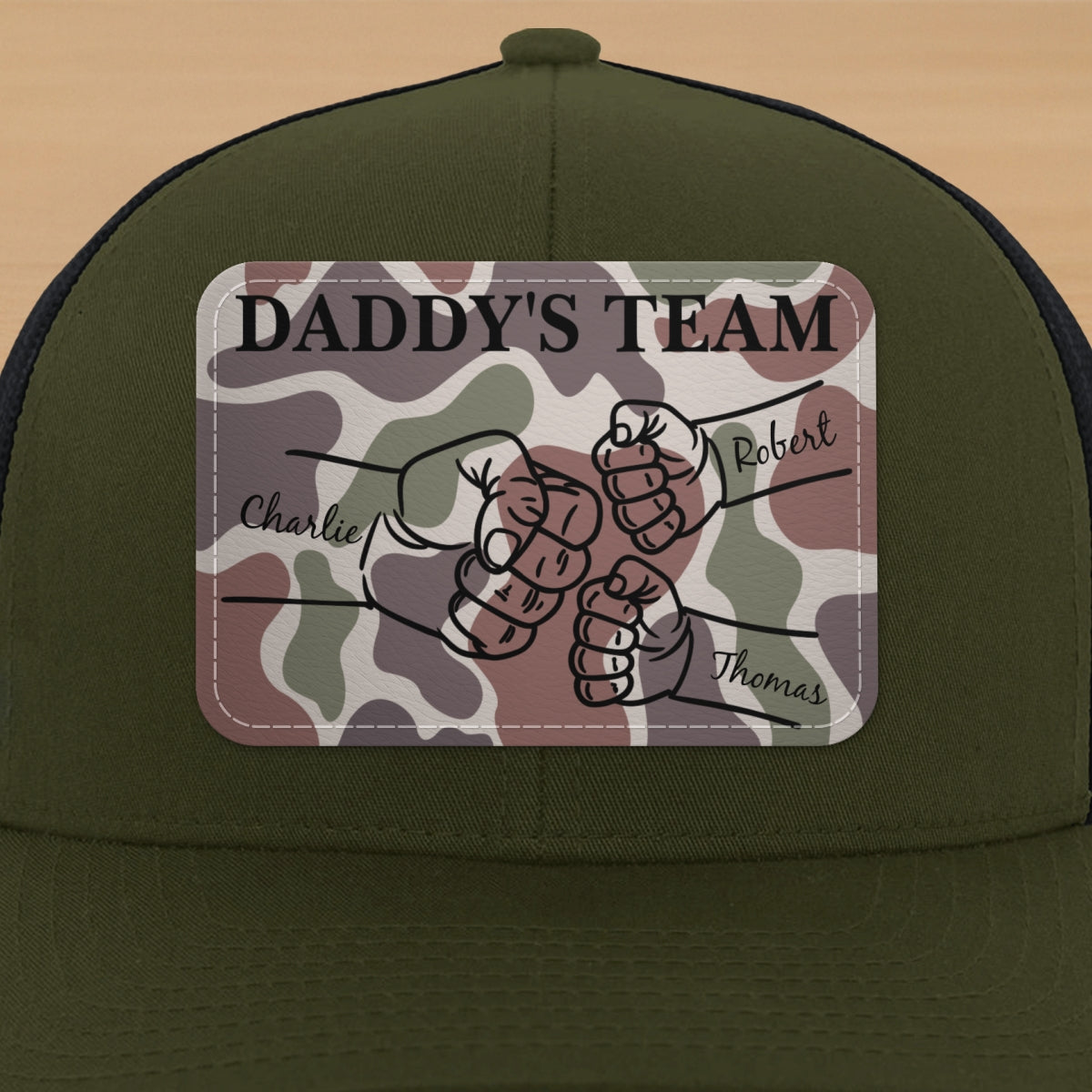 Dad Camouflage Pattern Fist Bump Outline Personalized Leather Patch Hat