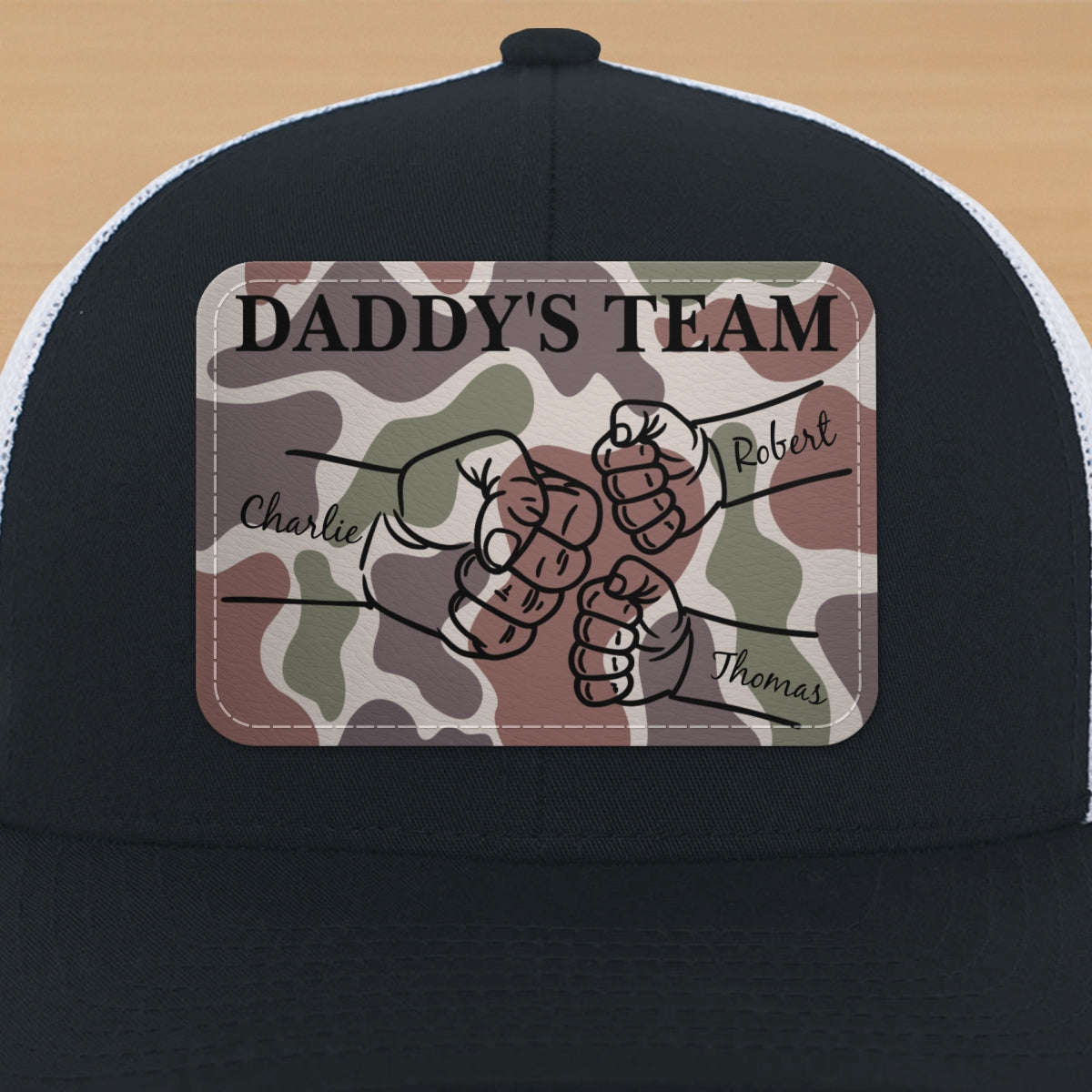 Dad Camouflage Pattern Fist Bump Outline Personalized Leather Patch Hat