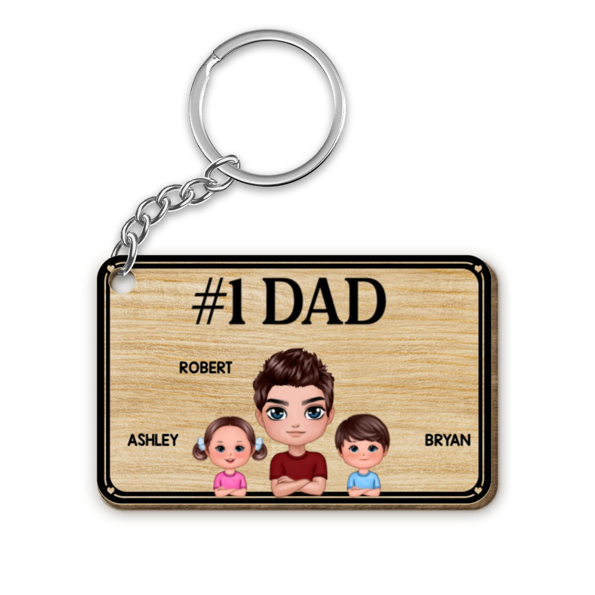 Best Dad Ever Heart Background Personalized Wooden Keychain