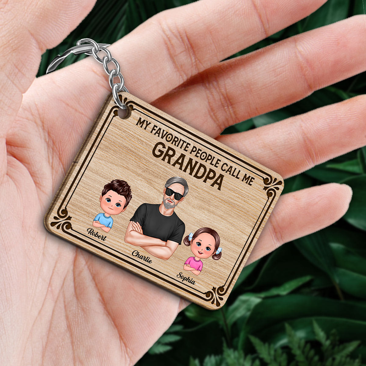 My Favorite People Call Me Grandpa Personalized Wooden Keychain