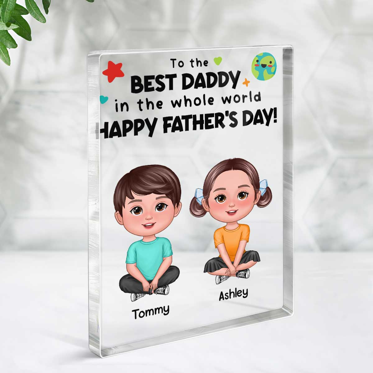 Best Dad Grandpa In The World Father‘s Day Gift Personalized Rectangle Acrylic Block Plaque