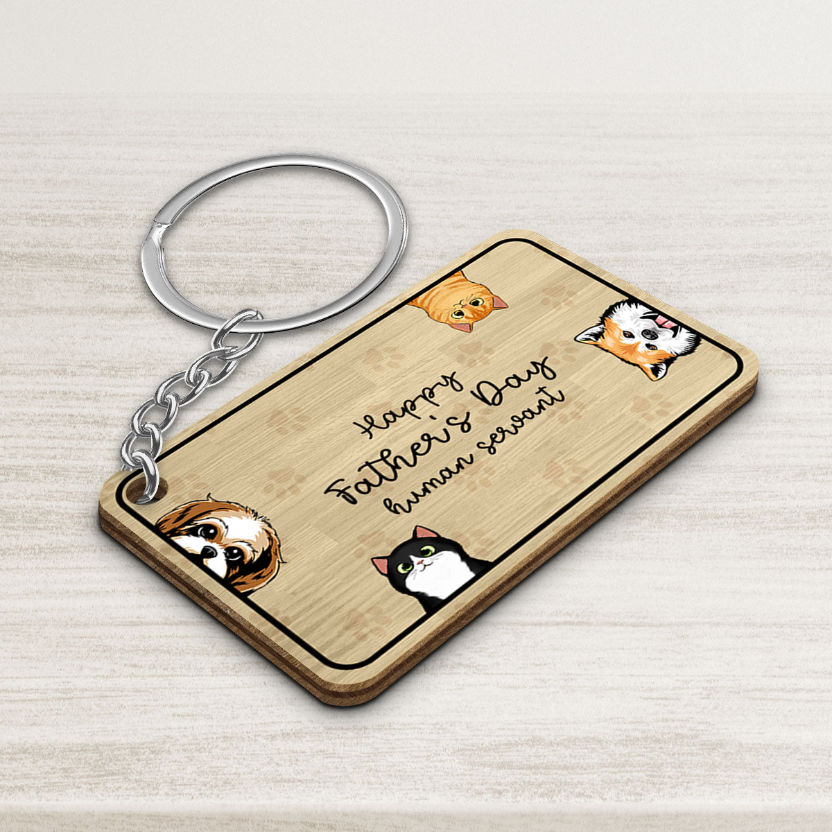 Happy Pawther‘s Day Dog Dad Cat Dad Personalized Wooden Keychain