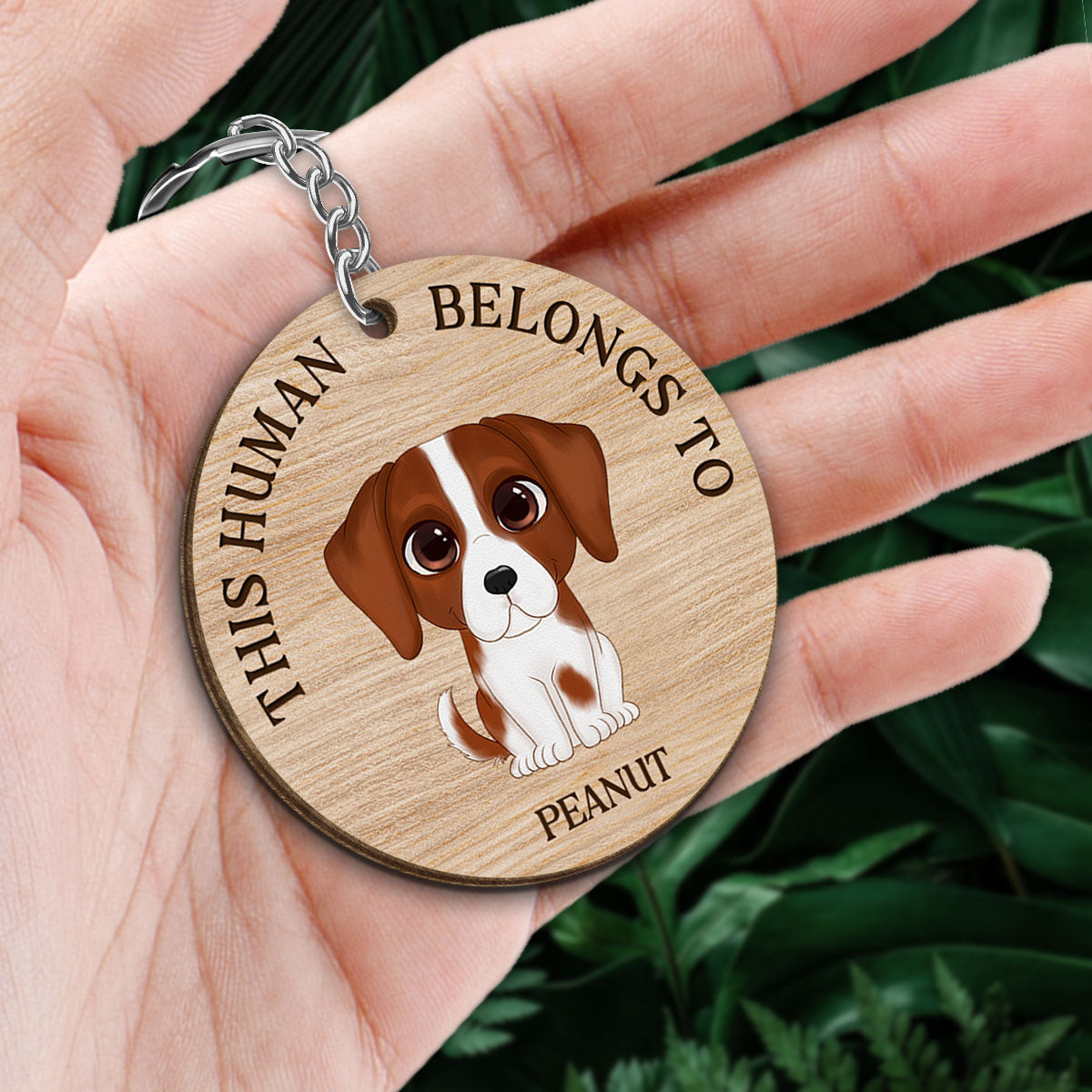 This Human Belongs To Watercolor Cute Dogs Personalized Wooden Keychain