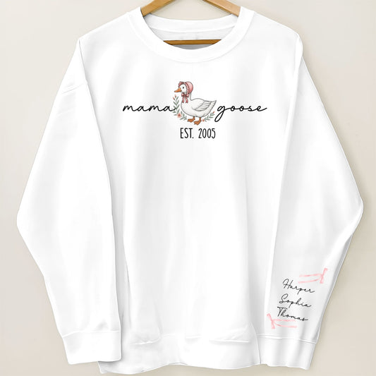 Copy of Mama Goose Est. Personalized Sleeve Printed Sweatshirt, Gift For Mom, Grandma