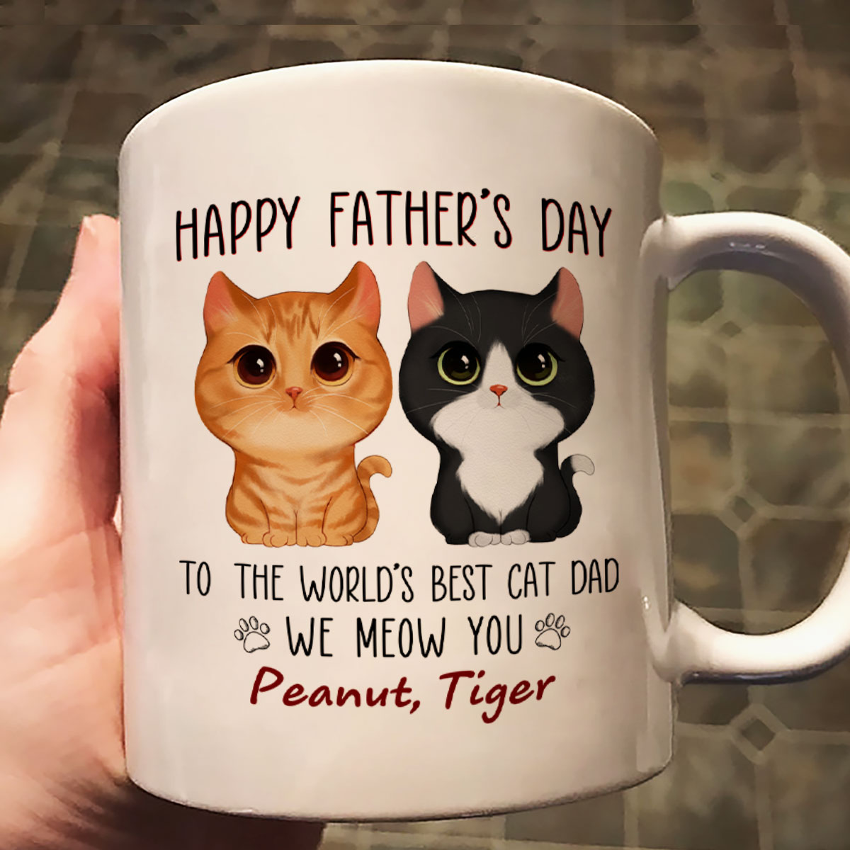 Happy Father‘s Day World’s Best Cat Dad Watercolor Cute Cat Personalized Mug