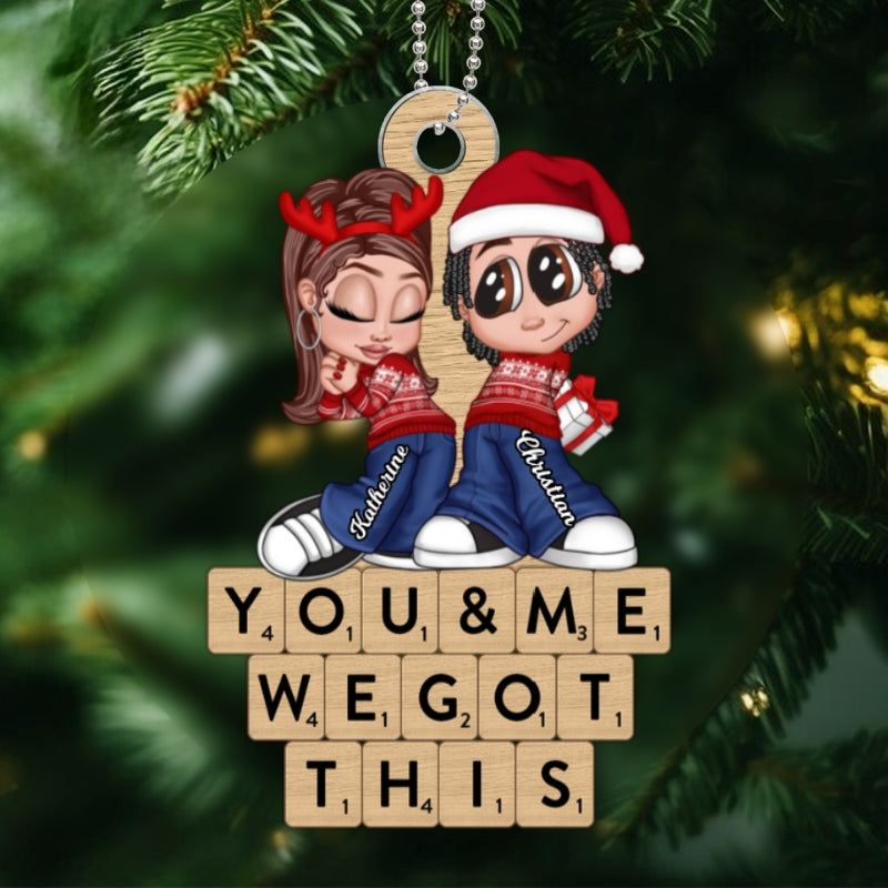 Christmas Y2K Couple Words Puzzle Personalized Acrylic Ornament, Christmas Gift for Him for Her