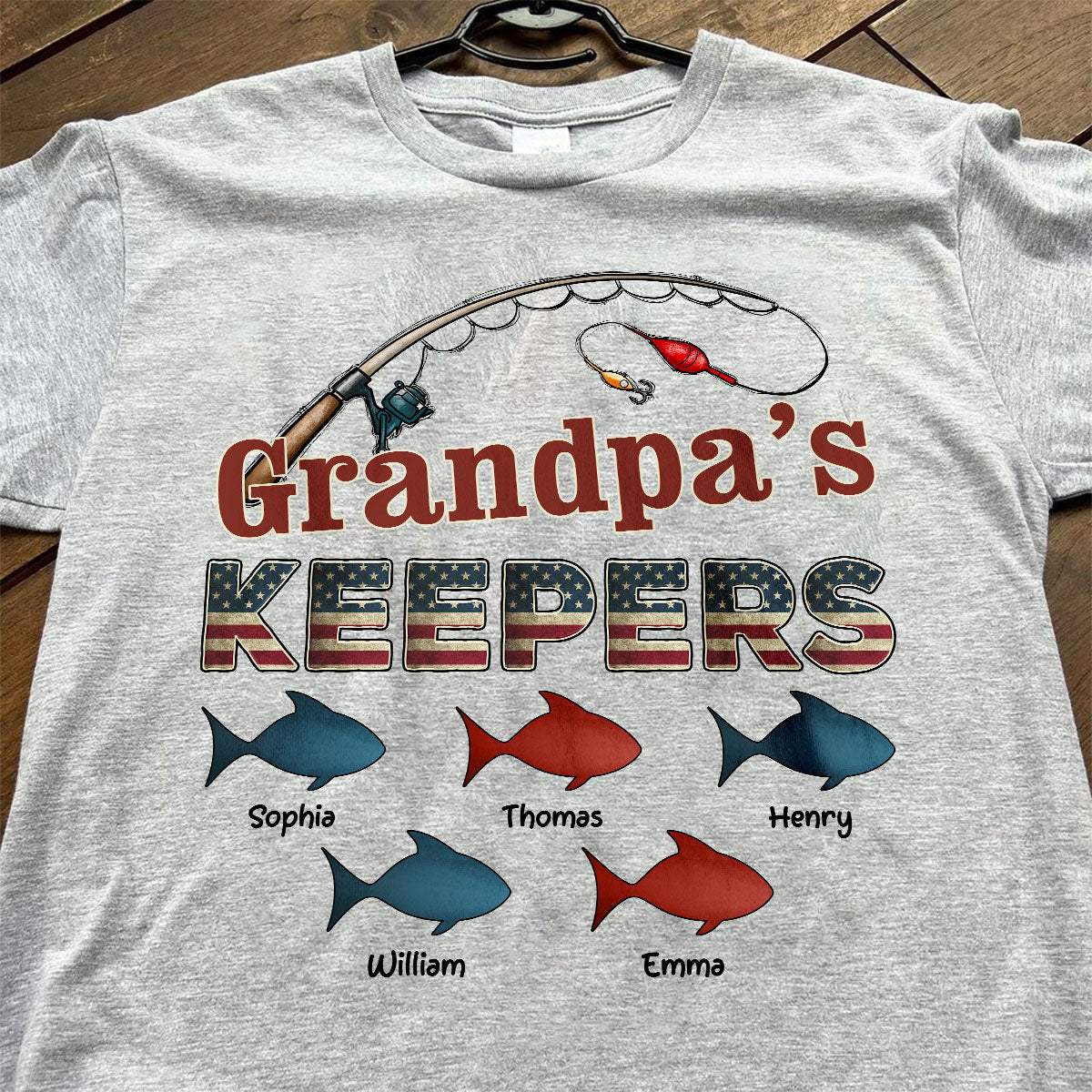Nation Flag Grandpa's Keepers Fishing 4th Of July Personalized Shirt