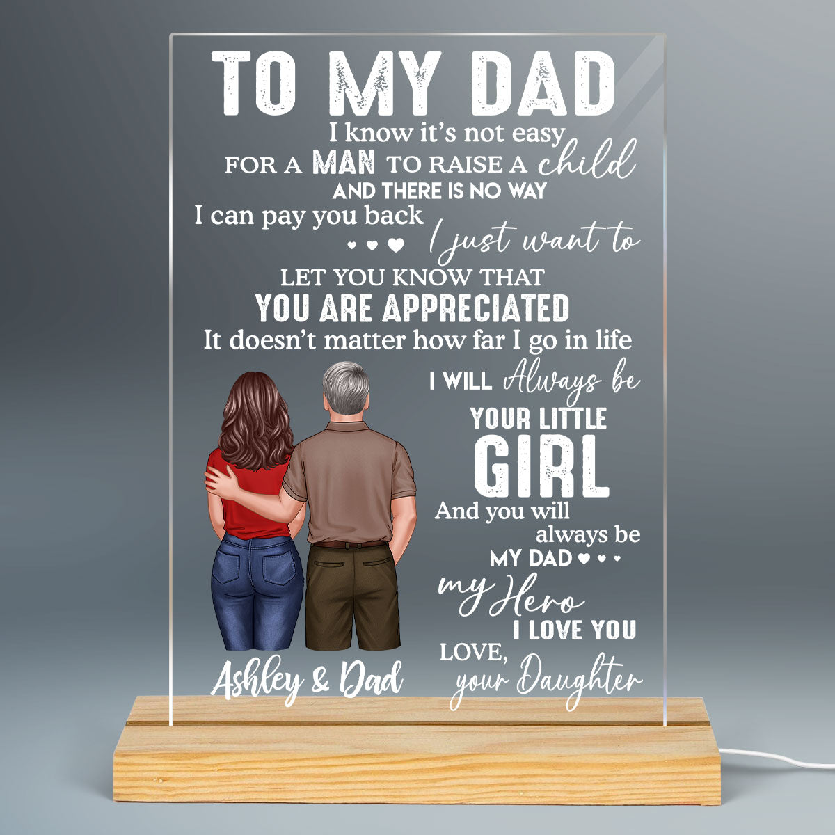 To My Dad From Daughter Son Back View Dad And Daughter Son Standing Personalized Rectangle Acrylic Plaque LED Night Light