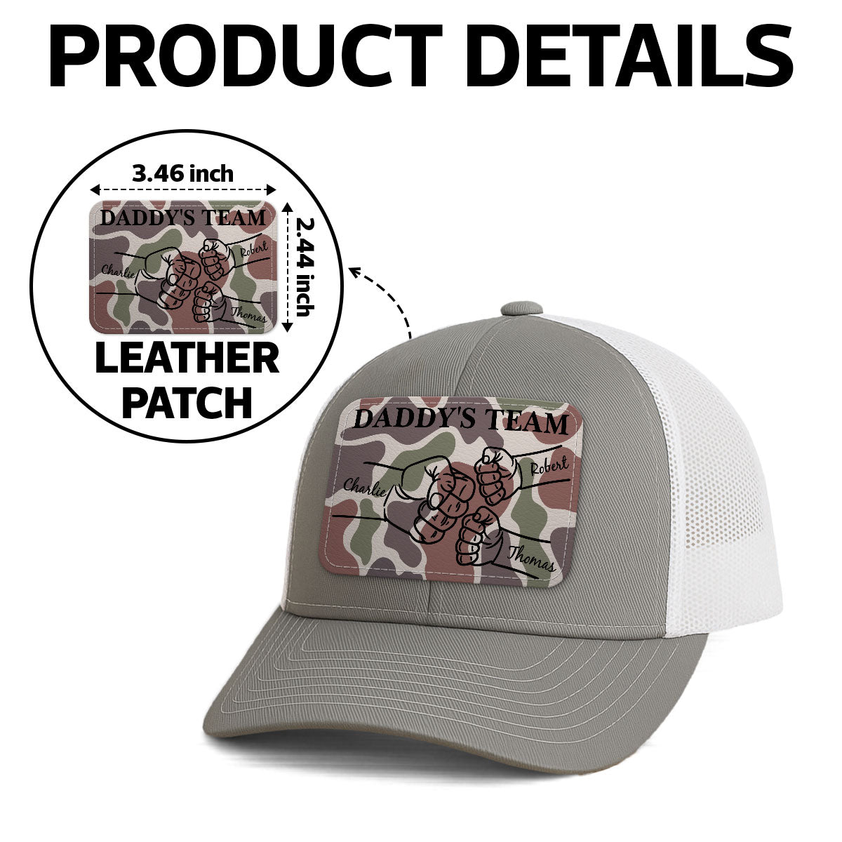 Dad Camouflage Pattern Fist Bump Outline Personalized Leather Patch Hat