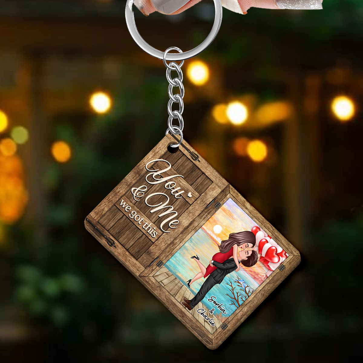 All Of Me Loves All Of You Couple Window Personalized Wooden Keychain