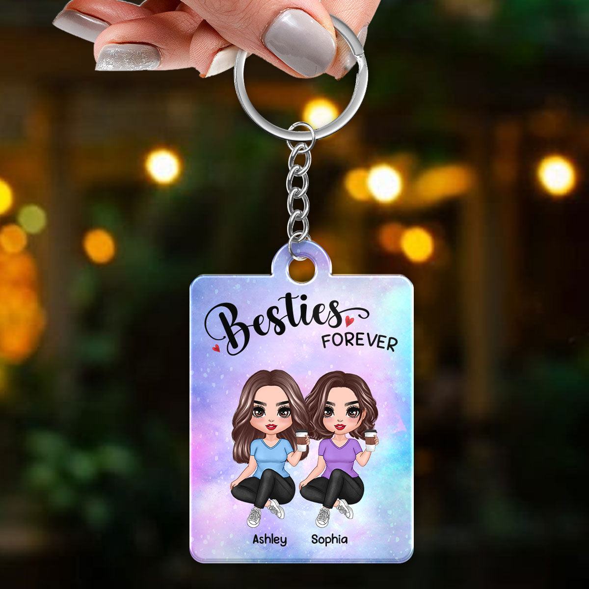 Acrylic Keychain 2 Doll Women Sitting Crossed Legs Besties Sisters Forever Personalized Acrylic KeychainSided