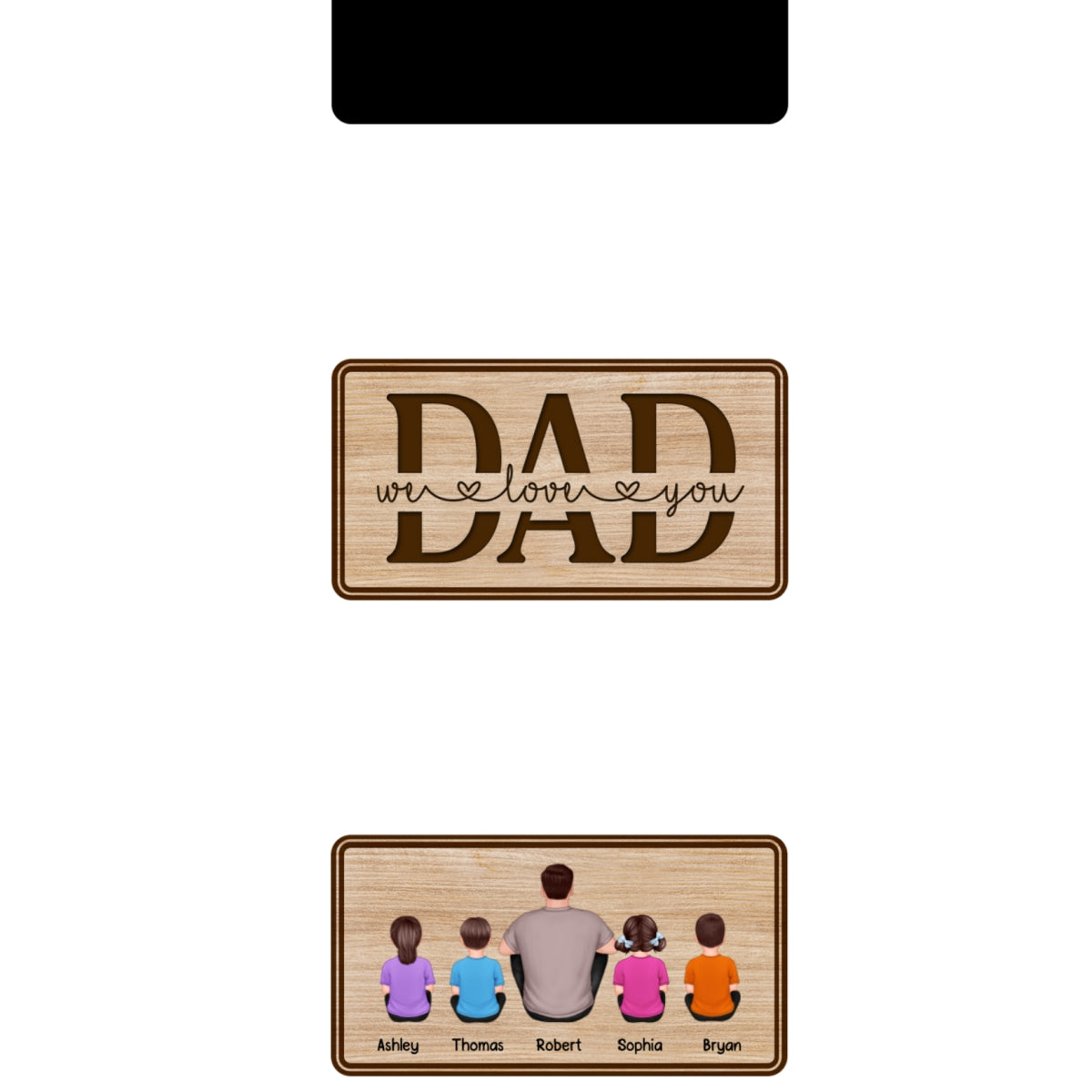 Best Dad Ever Back View Sitting Man Kids Dog Cat Border Personalized Wooden Keychain