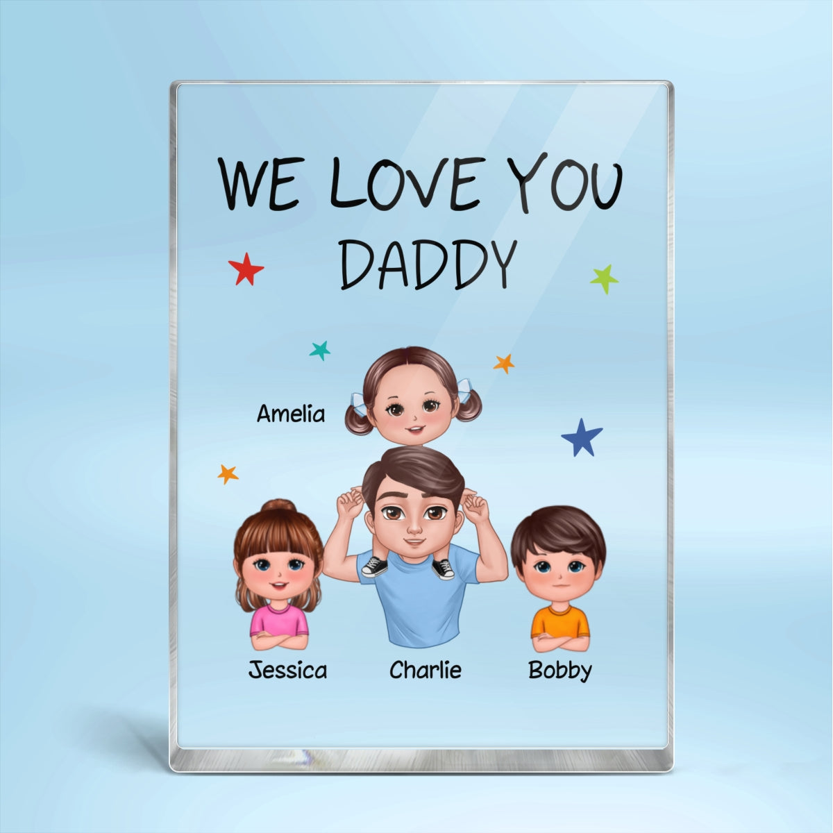 We Love You Doll Dad And Kids Piggyback Personalized Vertical Rectangle Acrylic Block Plaque