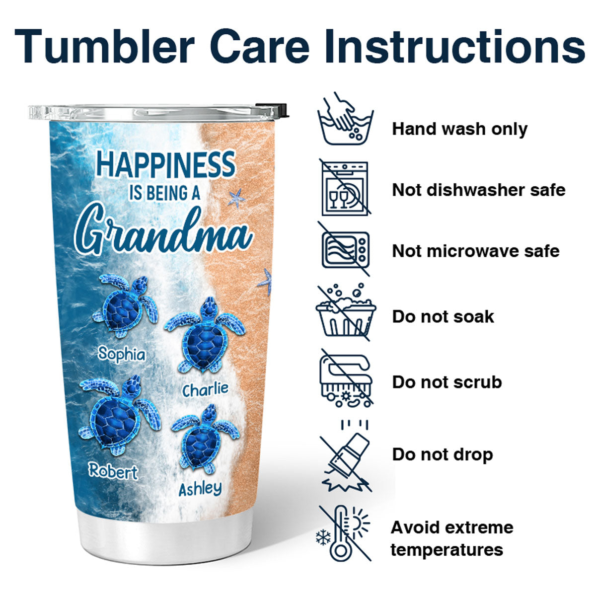 Happiness Is Being Called Grandma Turtles Summer Personalized Tumbler