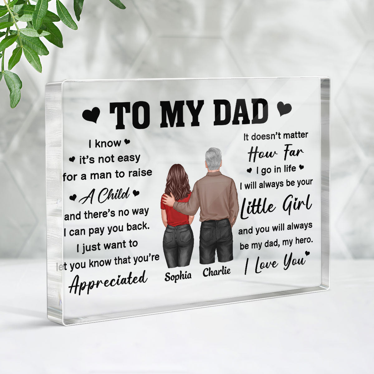 To My Dad From Daughter Son Back View Dad And Daughter Son Standing Personalized Horizontal Rectangle Acrylic Block