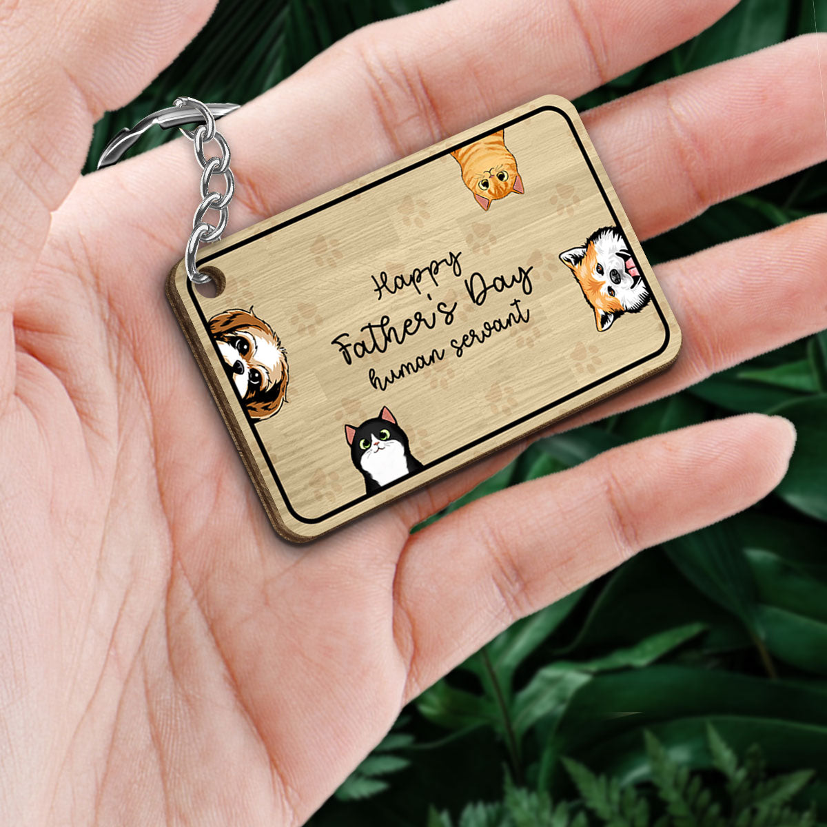 Happy Pawther‘s Day Dog Dad Cat Dad Personalized Wooden Keychain