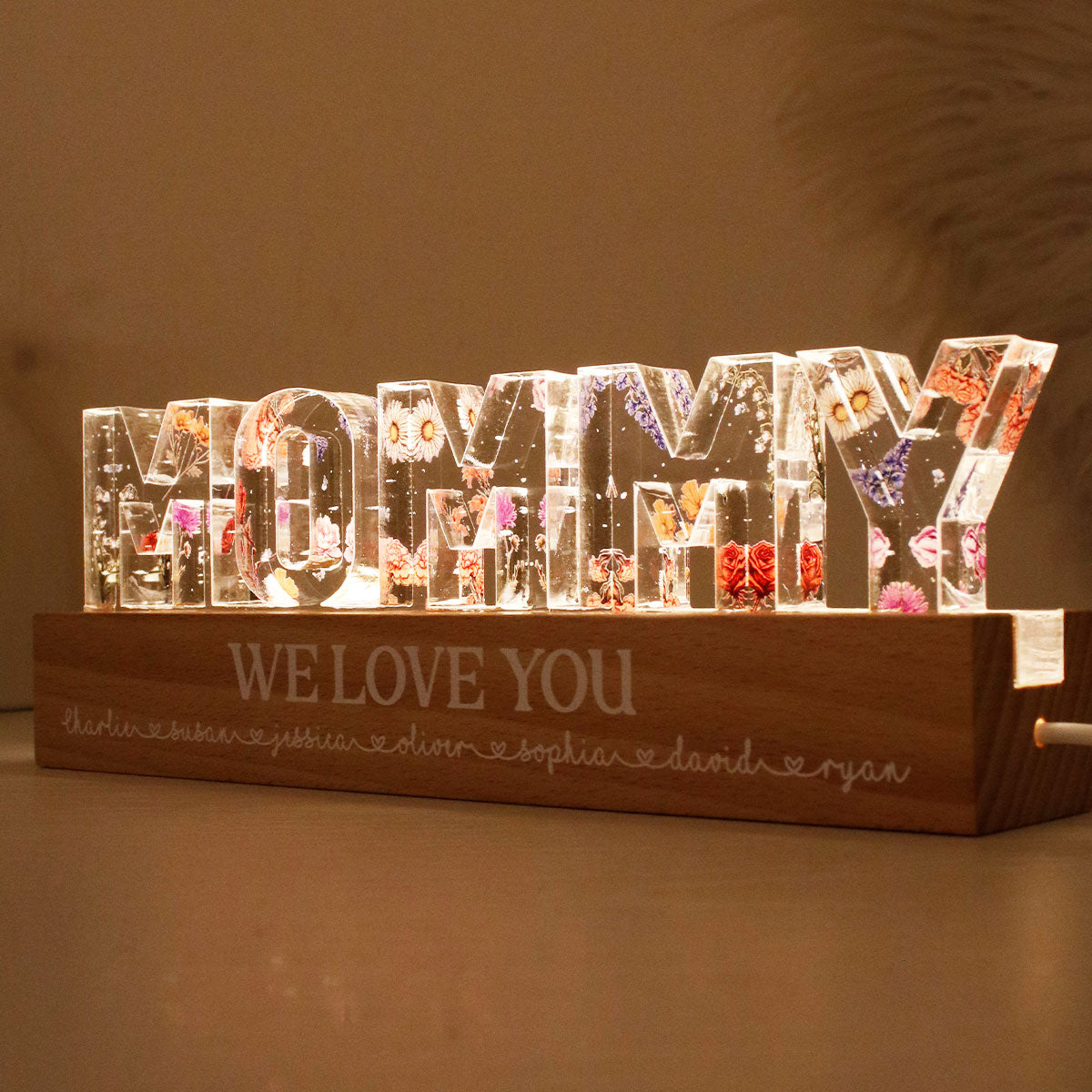 Custom Flower Printed Night Light, Personalized Letter Lamp, Custom Name Night Lamp with Birth Month Flower Printed, Home Decor Unique Gift, Mom Gift