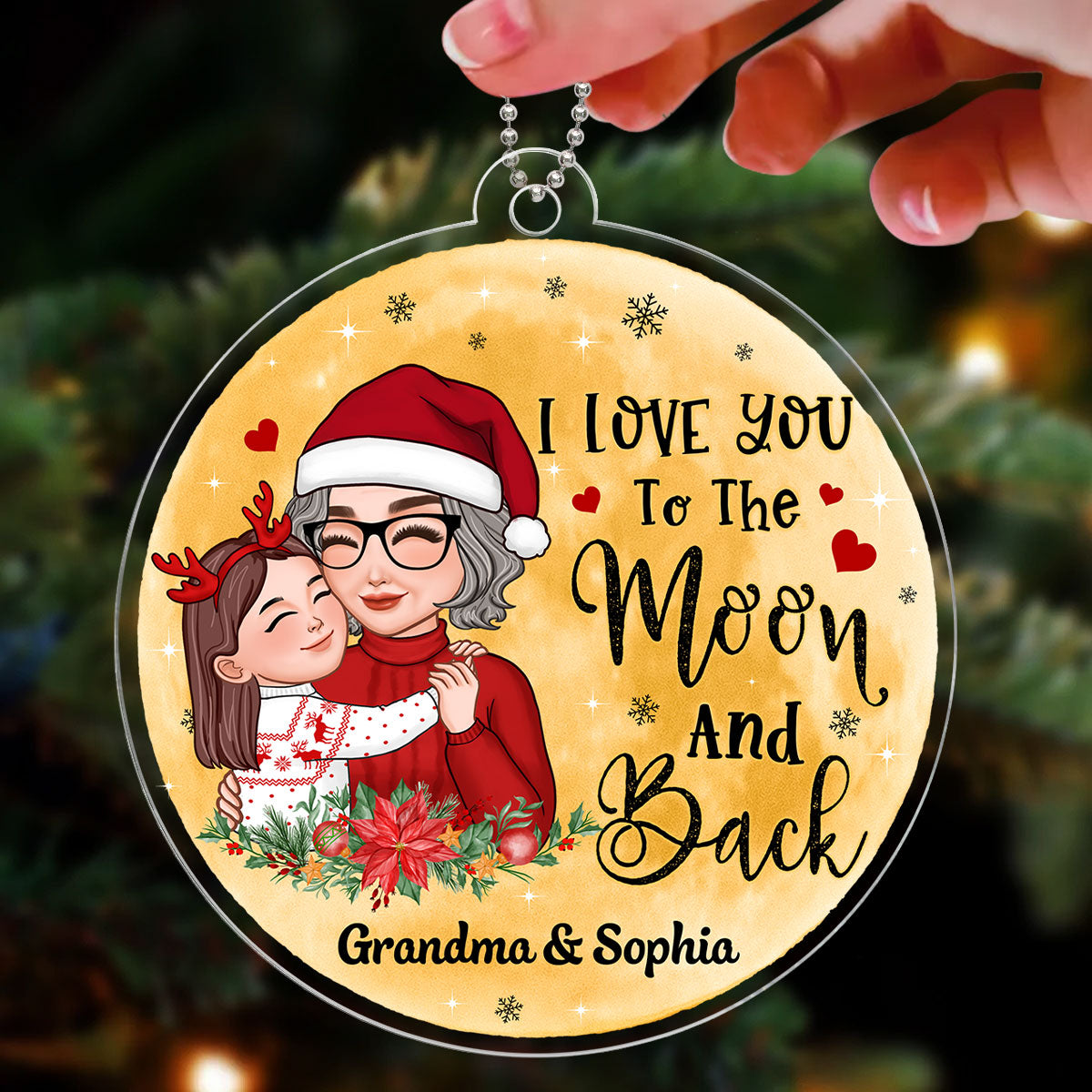 Grandma Mom Love To The Moon And Back Big Moon Personalized Acrylic Ornament