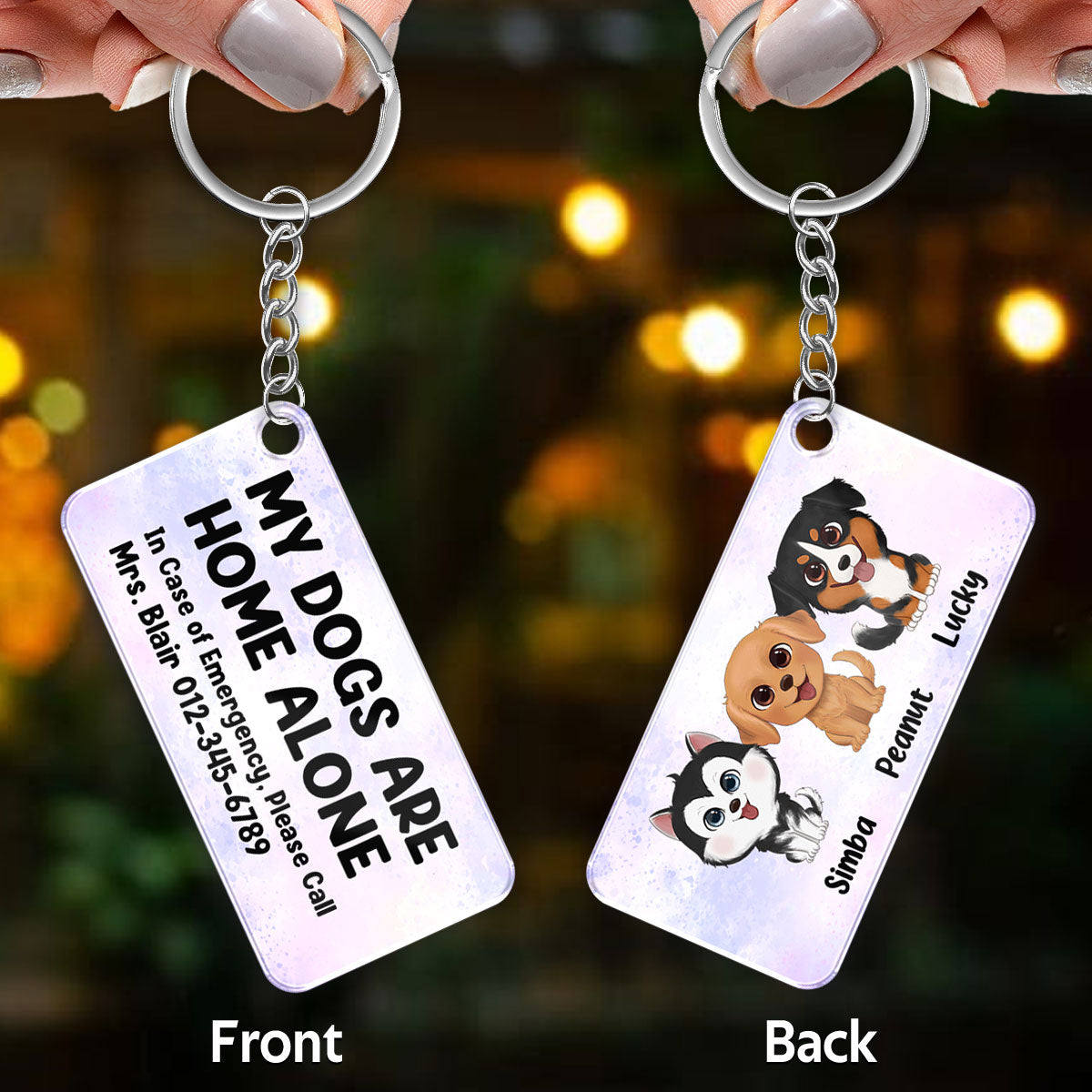 My Pets Home Alone Watercolor Dog Cat Personalized Acrylic Keychain
