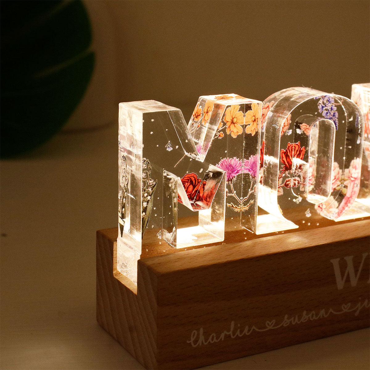 Custom Flower Printed Night Light, Personalized Letter Lamp, Custom Name Night Lamp with Birth Month Flower Printed, Home Decor Unique Gift, Mom Gift