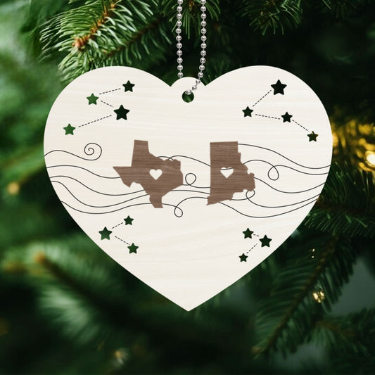 Copy of Long Distance Family Friends Siblings Sisters Besties Personalized 2-Layered Heart Shaped Wooden Ornament, Togetherness Christmas Gift
